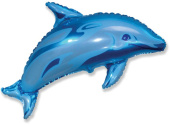 Шар фольга фигура Дельфин голубой 56х95см 80л 22"х37" Fm