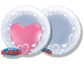 Шар фольга с рисунком Сфера 3D Bubble Бабблс 24'' Сердца элегантные