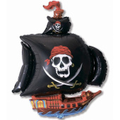 Шар 56*96 см, фольга, фигура Корабль пиратский, чёрный