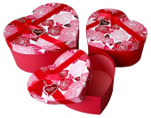 Коробка сердце с бантом С любовью Розы Красный 22х19х10,5 27х23,5х12,5 31х27х15см набор 3 в1