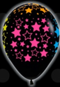 Шар латекс с рисунком 12"/Sp пастель Звезды крупные НЕОН черные 080 (25/50шт)