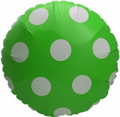 Шар фольга с рисунком 18''/FL круг Горошек крупный Зеленый