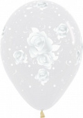 Шар латекс с рисунком 12"/Sp кристалл Цветы Элегантные розы прозр 5ст (50шт)