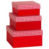Коробка квадрат В клетку Красный набор 3 в1