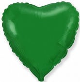 Шар фольга без рисунка 9'' сердце металлик Зеленое Green Fm