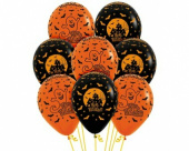 Шар латекс с рисунком 12"/Sp пастель Хеллоуин Ночь черный+оранж (50шт) Колумбия