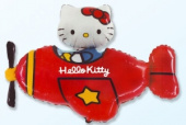 Шар фольга фигура Китти Hello Kitty в самолете красный 77х92см 104л 30" 36" Fm