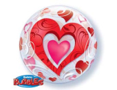 Шар фольга с рисунком Сфера 3D Bubble Бабблс 22" Сердца красные и Завитки 