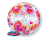 Шар фольга с рисунком Сфера 3D Bubble Бабблс 22" I LOVE YOU Сердца 
