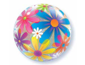 Шар фольга с рисунком Сфера 3D Bubble Бабблс 22" Ромашки разноцветные QL