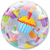 Шар фольга с рисунком Сфера 3D Bubble Бабблс 22" Кексы разноцветные QL