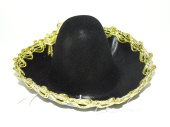 Шляпа пластик маленькая Сомбреро черная с золотом 15см