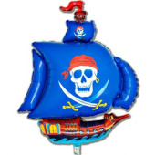 Шар фольга фигура Корабль пиратский синий 56х96см 81л 22"х38" Fm