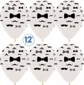 Шар латекс с рисунком 12"/Sp кристалл Джентльмен усы и галстук-бабочка прозр 5ст (50шт)