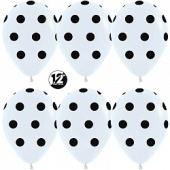 Шар латекс 12"/Sp пастель Точки крупные полька черные на белом 005 5ст (50шт)