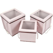 Коробка куб с окном Розовый 23х23х24 21х21х22 19х19х18см набор 3 в1