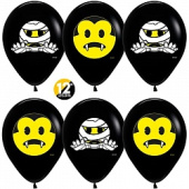 Шар латекс с рисунком 12"/Sp пастель Хэллоуин Emoji Черный 080 2ст (50шт) Колумбия