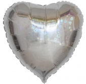 Шар фольга без рисунка 18'' сердце голография Серебро CTI