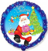 Шар фольга с рисунком 18"/FL круг Санта с подарками синий