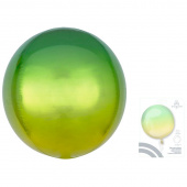Шар фольга без рисунка Сфера 3D Bubble Бабблс градиент Желтый и Зеленый в упаковке 16"/An США Шар фольга без рисунка Сфера 3D Bubble Бабблс градиент Желтый и Зеленый в упаковке 16"/An США