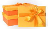 Коробка прямоугольник с бантом Золотой Оранжевый набор 3 в1