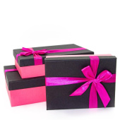 Коробка прямоугольник с бантом Розовый Черный Фуше набор 3 в1