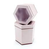 Коробка шестиугольник с окном Лакшери Розовый 23,5х20 2х22 21х18,5х18см набор 2 в1