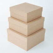 Коробка квадрат Крафт однотонный 19х19х9,5 17,5х17,5х8 15,5х12х6,5см набор 3 в1