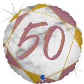 Шар фольга Цифра 18''/GR круг мрамор "50" Розовое Золото Голография