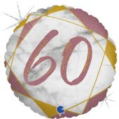 Шар фольга Цифра 18''/GR круг мрамор "60" Розовое Золото Голография
