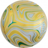 Шар фольга с рисунком Сфера 3D Bubble Бабблс 24'' Мраморная иллюзия Желтый Агат FL