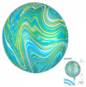 Шар фольга с рисунком Сфера 3D Bubble Бабблс 16" Мрамор Зелено-голубой упак An