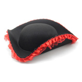 Шляпа фетр треуголка Пиратка с красным кружевом