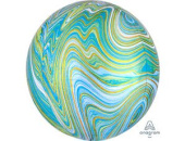 Шар фольга с рисунком Сфера 3D Bubble Бабблс 16" Мрамор Голубой Blue Green An