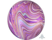 Шар фольга с рисунком Сфера 3D Bubble Бабблс 16" Мрамор Фиолетовая Purple An