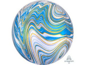 Шар фольга с рисунком Сфера 3D Bubble Бабблс 16" Мрамор Синяя Blue An