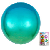 Шар фольга Сфера 3D Bubble Бабблс 22'' градиент Радужный зелено-голубой 55см