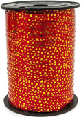 Лента бобина 5ммх250м Точки Золотые Красный металлик
