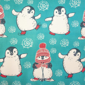 Бумага 70х100см Новогодние пингвины, бирюзовая