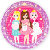 Тарелки бумага 180мм Куклы Принцессы Сиреневый розовый уп6