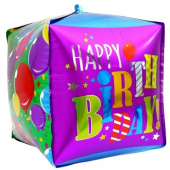 Шар фольга фигура Куб 3D С Днем Рождения воздушные шарики 21'' FL