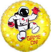 Шар фольга с рисунком 18''/FL круг Начало Игры космонавт и звезды Желтый