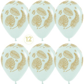 Шар латекс с рисунком 12"/Sp пастель Золотые листья Светлая мята 630 5ст макарунс (50шт)