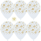 Шар латекс с рисунком 12"/Sp пастель Сверкающие бриллианты Белый 005 ассорти (50шт)