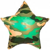 Шар фольга с рисунком 18''/AG звезда Камуфляж зеленый