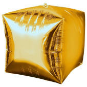 Шар фольга фигура без рисунка 3D Куб золото 24" 60см BR