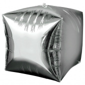 Шар фольга фигура без рисунка 3D Куб серебро 24" 60см BR