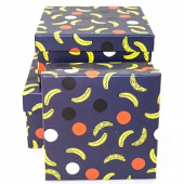 Коробка квадрат Банановый микс с конфетти Черный набор 3 в1