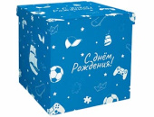 Коробка сюрприз для воздушных шаров 60х60х60см С Днем Рождения голубая