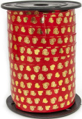 Лента бобина 1смх91,44м металлик Золотые сердца Красный